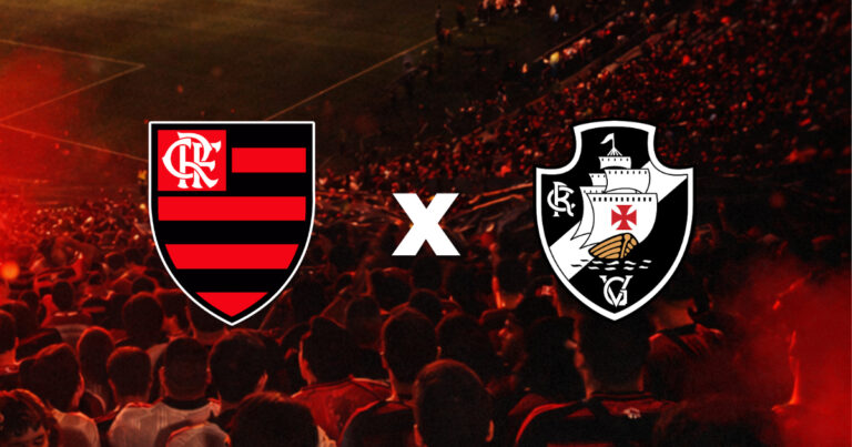 Flamengo x Vasco no Maracanã, com escudos dos dois clubes sobre fundo de arquibancada rubro-negra, em imagem destacada do pré-jogo do Brasileirão 2026